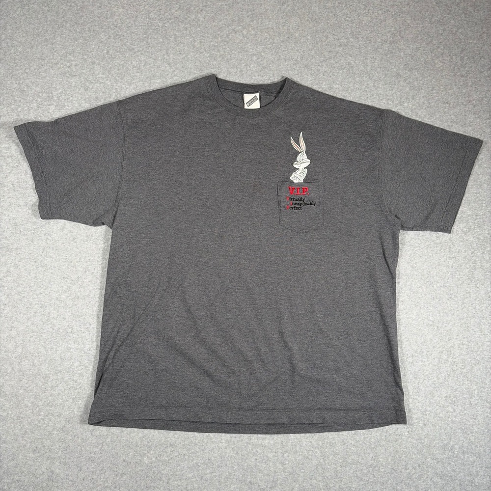 Warner Bros Bugs Bunny T Shirt Mens 2XL Gray Vintage 2000 VIP Pocket Tee
